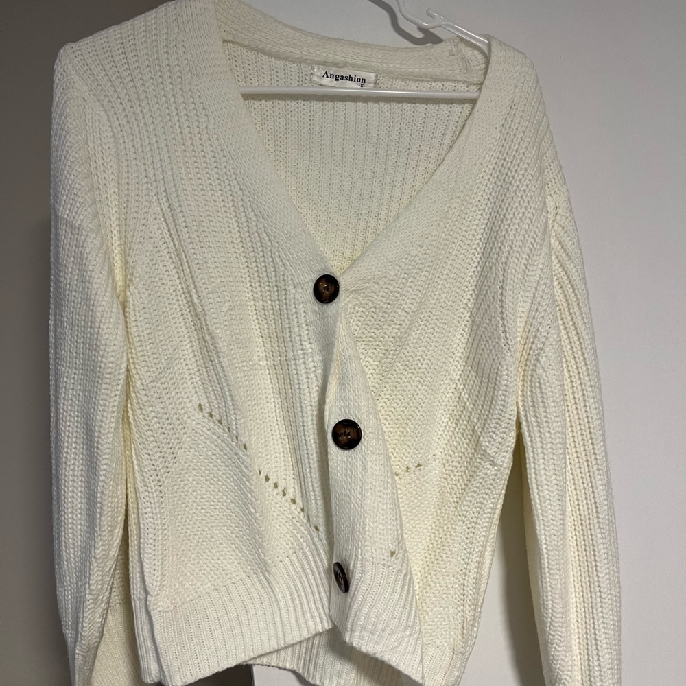 Angashion cream button up cardigan